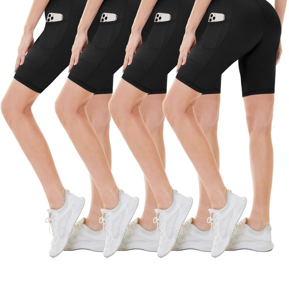 Black High-Waist Bike Shorts with Side Pocket - Women (4 pack)